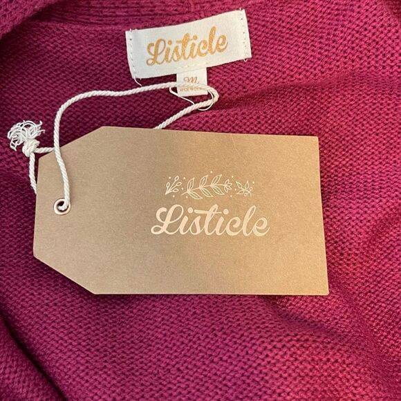 Listicle Womens Knit Open Front Long Sleeve Tunic Cardigan Magenta Medium NWT - Picture 7 of 8